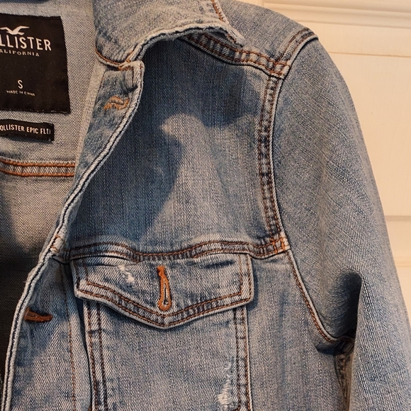Hollister Womens Flex Denim Jean Jacket Destroyed Cotton Spandex S - Picture 3 of 13